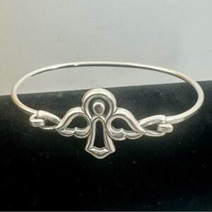 JAMES AVERY Sterling Silver Angel w/ Wings Hook-On Bangle Bracelet; RETIRED